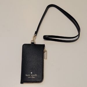 Kate Spade Black Leather ID Card Case Lanyard